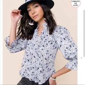 Boutique-Style | Floral Ruffle Blouse Puff Sleeve